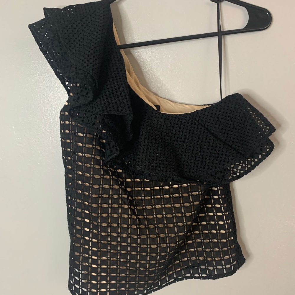 J.Crew Lace Ruffle One Sleeve Top